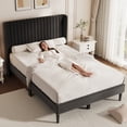 thumbnail image 6 of Sofanext Queen Wingback Platform Bed Frame, Tall Velvet Upholstered Headboard, Wood Slat Support, No Box Spring, Noise-Free, Black, 6 of 10