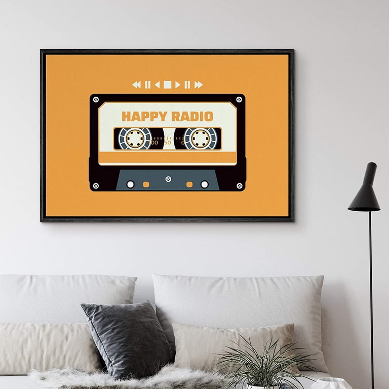アート・デザイン・音楽 Happy! IDEA4WALL Framed Canvas Art Wall Decor Vintage Cassette Tape Happy