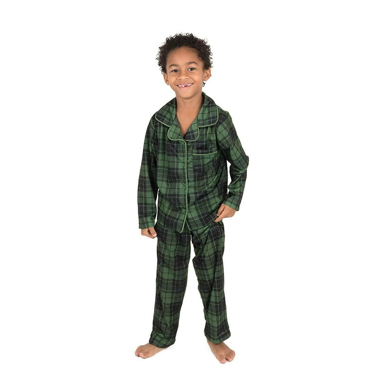 Leveret Kids Two Piece Flannel Feel Pajamas Black Green Plaid 5 Year