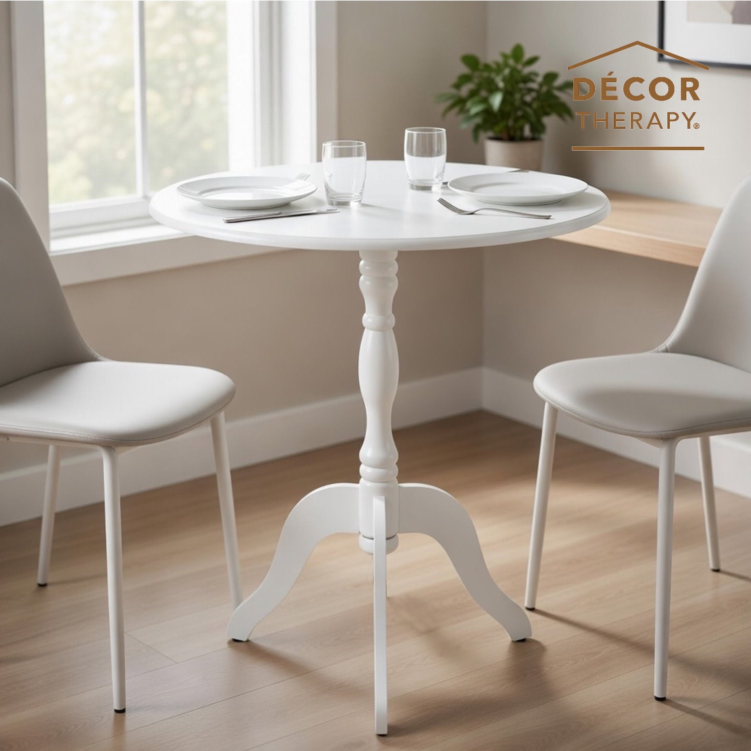 Decor Therapy Warwick Round Accent Table - 3 Leg Pedestal Side Table for Living Room, Bedroom, Entryway - Traditional Bistro Drink Table, White
