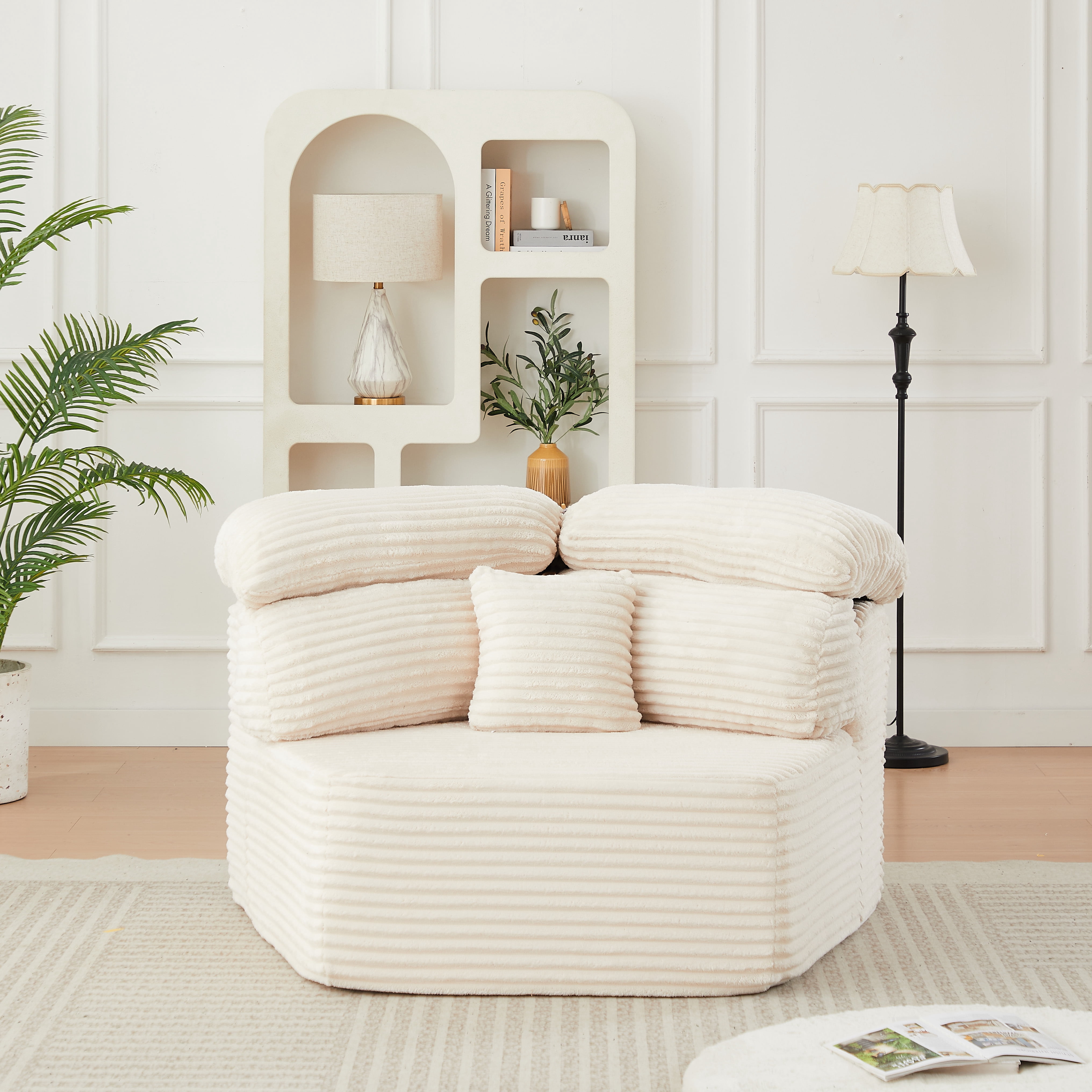 Leumius 53" Single Sofa,Oversized Modular Sofa Lounge Chair with Stylish Envelop Sesign Pillow,Pentagonal Sofa Boneless Couch for Living Room,Beige Corduroy