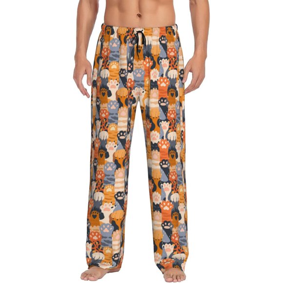 Naloa Cat Paws Print Pajama Pants Men, PJ Bottoms, Sleep & Lounge Pants-X-Large