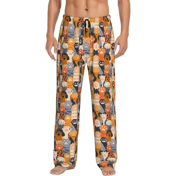 Naloa Cat Paws Print Pajama Pants Men, PJ Bottoms, Sleep & Lounge Pants-X-Large