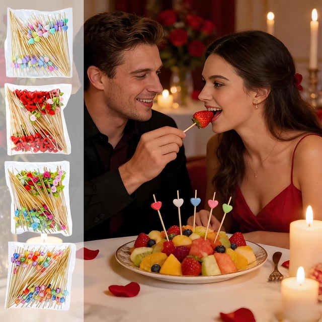 Palillos de coctelería desechables de bambú en forma de corazón para la fiesta de San Valentín