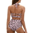 thumbnail image 2 of Renewold Casual Women Tankini Swimsuits 2 Piece Sexy Bikinis Set Quick Dry Cheeky Tankinis for Beach Swimming Surfing Pink Leopard Print Halter Tie Back Swimwear Size XL, 2 of 6