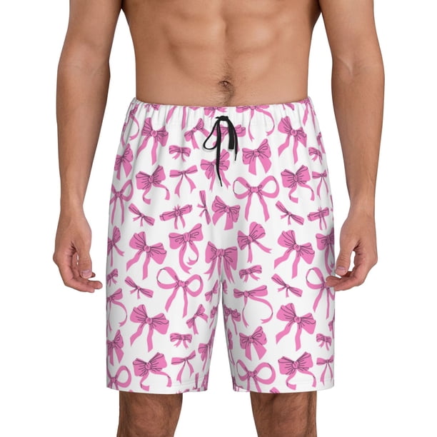 Fotbe Pink bows Pantalones Cortos de Pijama para Hombre, Ropa de Dormir, Pantalones de Pijama Cortos para Hombre-4X-Large