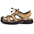 thumbnail image 2 of Hicooer GOOHIK Mens Closed Toe Sandals, Sport Sandals Casual Leather Handmade Sandals Adjustable Fisherman Beach Sandals For Outdoor Walking Driving Khaki, 2 of 9