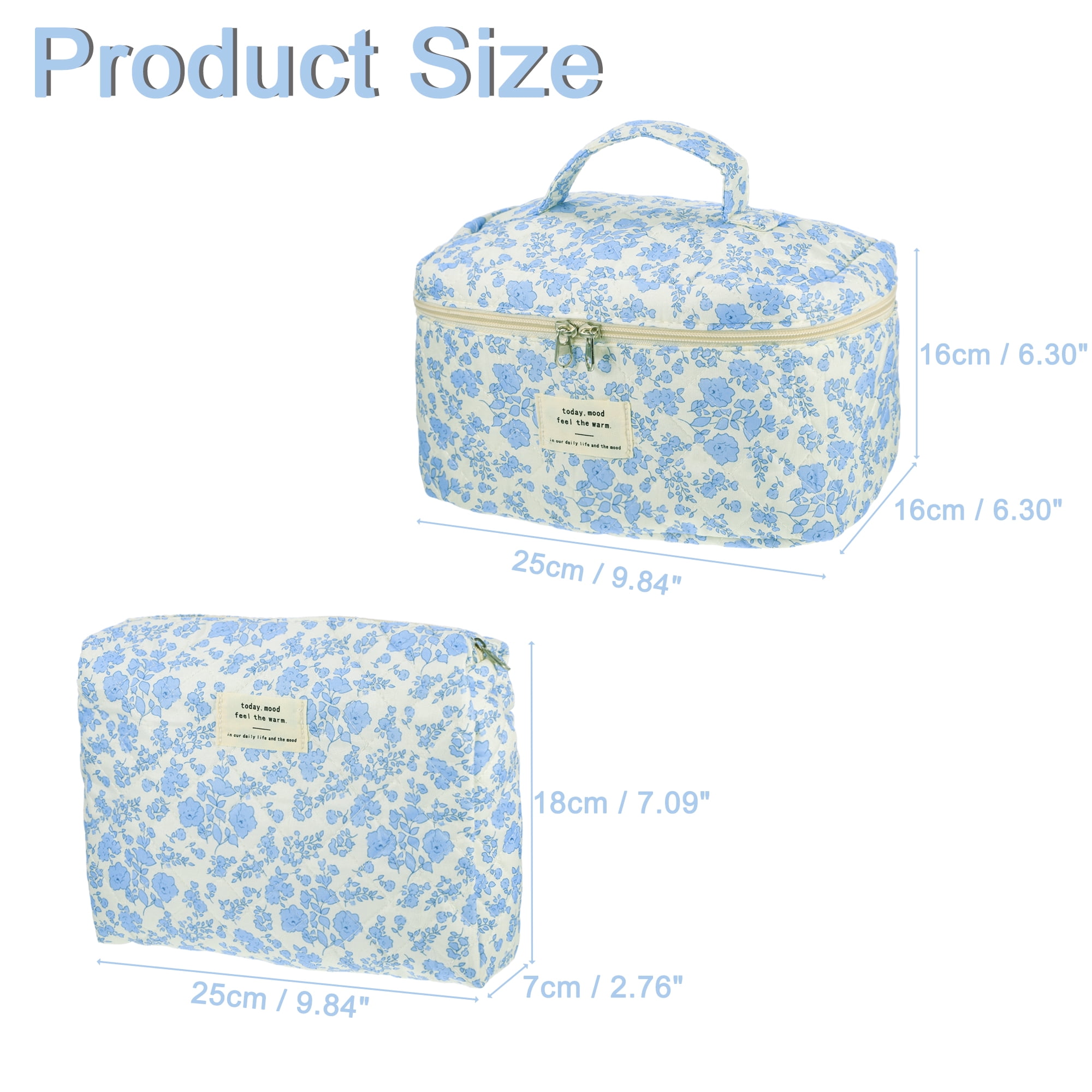 Unique Bargains 2Pcs Quilted Large Capacity Travel Storage Makeup Bag for C Blue