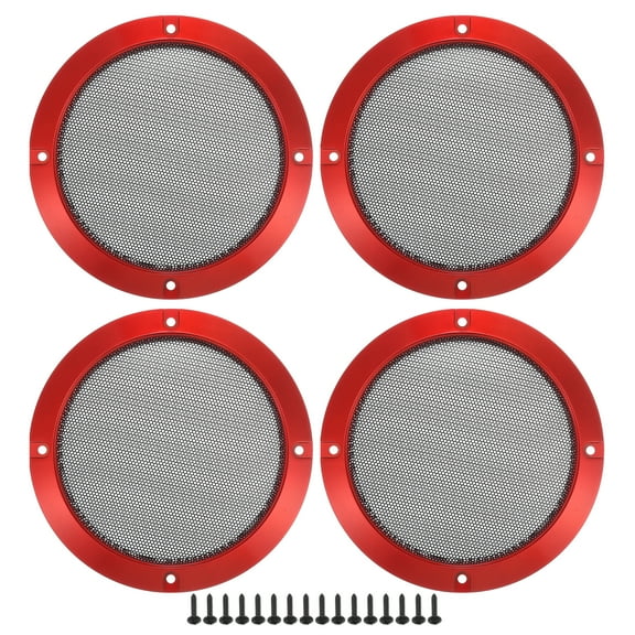 Unique Bargains 4 Pcs 5" Car Speaker Grills Cover Mesh Round Audio Subwoofer Protector with Mounting Screws Iron Red