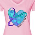 thumbnail image 4 of Inktastic Suicide Prevention Awareness Purple and Teal Heart Ribbon Women's V-Neck T-Shirt, 4 of 5