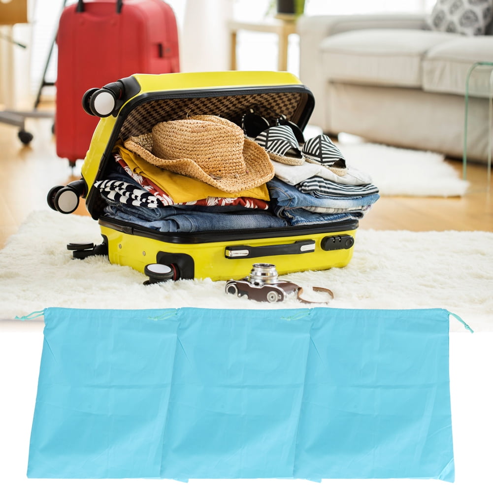 Dustproof Blue Waterproof Drawstring Travel Bag, 3Pcs Soft Nylon