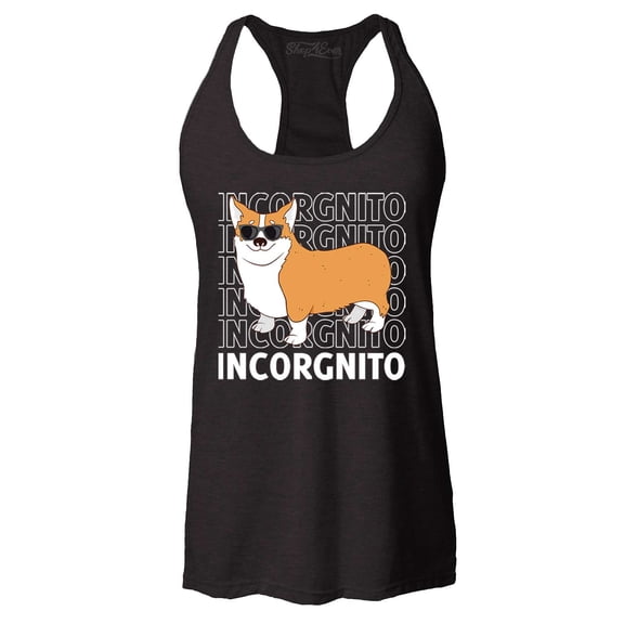 Shop4Ever Women's Incorgnito Funny Corgi Dog Incognito Racerback Tank Top X-Large Black