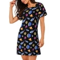 thumbnail image 2 of Fotbe Whales In Space Bata de Dormir para Mujer con Estampado, Camisón de Algodón de Manga Corta, Ropa de Dormir Casual, 2 of 6