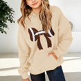 thumbnail image 2 of GiLiling Girls Football Bow Graphic Hoodie Kids Cute Preppy Hooded Sweatshirts Teens Oversized Long Sleeve Pullover Tops (Khaki, 5-6 Years), 2 of 4