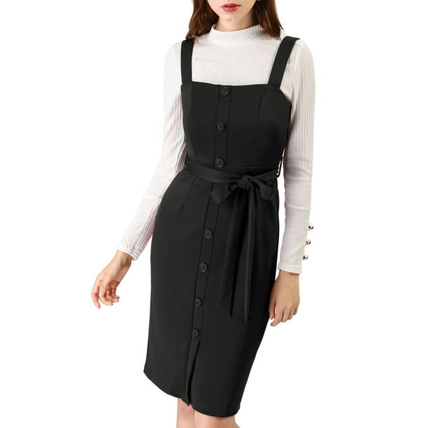 Unique Bargains Women's Button Strap Sheath Suspender Overall Jumper