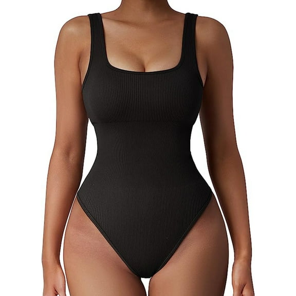 SAYFUT Women's Sexy Sleeveless Shapewear Bodysuit Tummy Control Full Body Shaper Scoop Neck Tank Top Girdle Jumpsuit Slimming Bodysuits(Black S-XL)