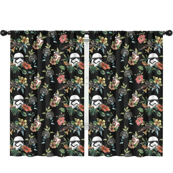 2 Panels Space Sci-Fi Print Pattern Nursery Curtains Boys Girls Kids Black and White Floral Modern Window Drapes for Living Bedroom Playroom Room Decor Rod Pocket 52x84 Inch