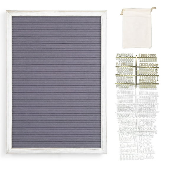 Real Wood Framed Felt Letter Board, Changeable Message Board, 12" x 17", Folding Stand & Wall Mount, 500 Pieces of White & Gold Letters, Numbers & Words, by Better Office Products (Whitewash/Gray)