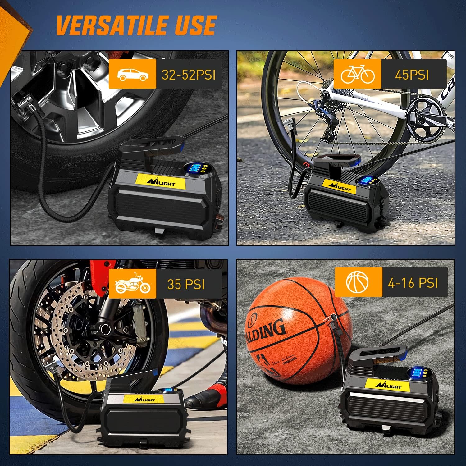 Nilight Tire Inflator Air Compressor Portable Air Pump for 12V DC Car Tires with Digital Pressure Gauge 150PSI Auto Tire Pump with LED Light for Cars ATVs Bicycles