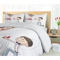 thumbnail image 5 of Ambesonne Cartoon Duvet Cover Sets, Romantic Couple, 2-Queen, Pink Blue and White, 5 of 7