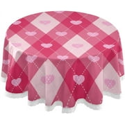 SKYSONIC Pink Argyle Round Tablecloth,Washable Oil Proof Table Cover for Kitchen Holiday Party Wedding Picnic Decoration