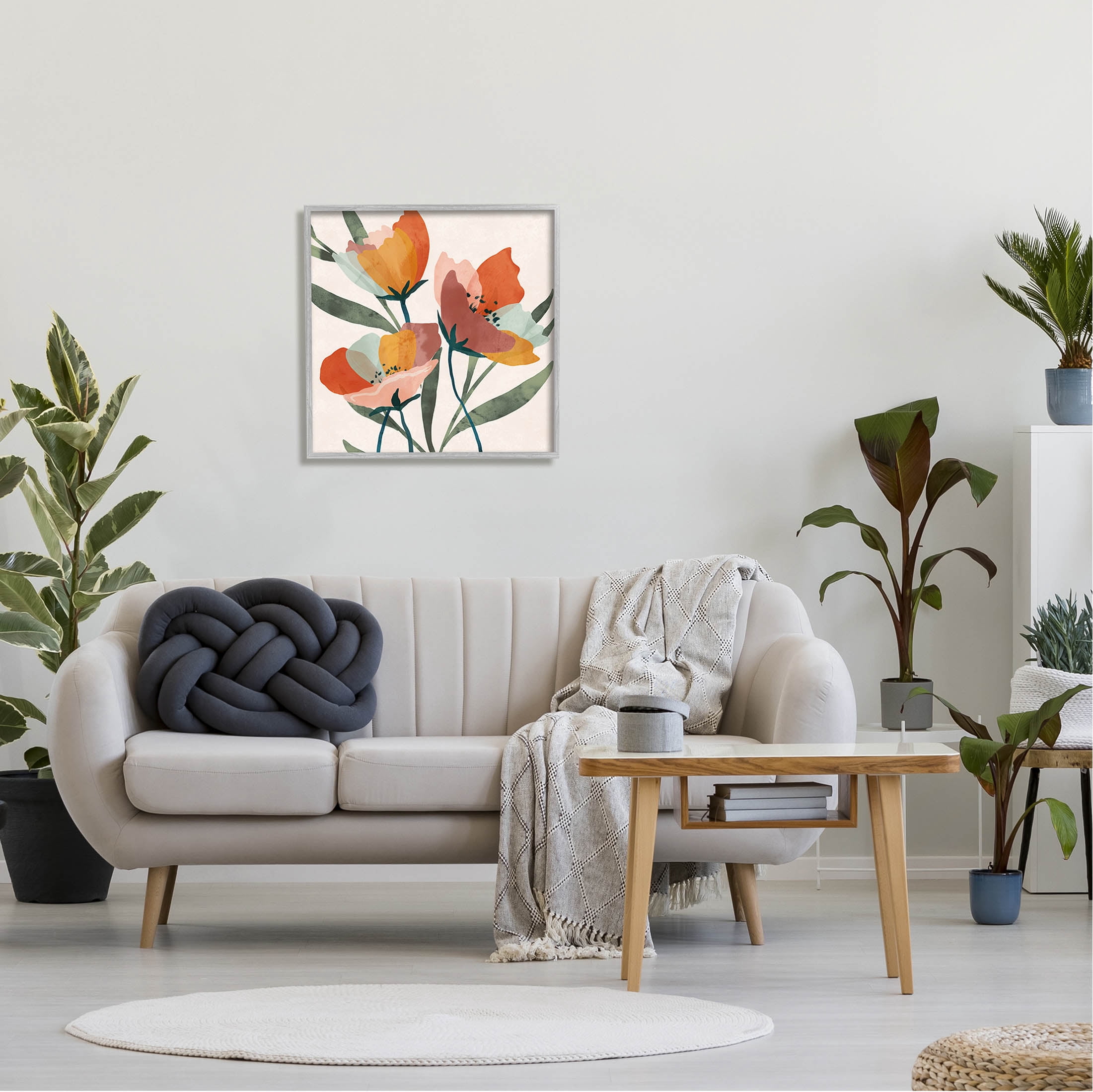 Stupell Industries Modern Blooming Flower Blossom Petals Graphic Art Gray Framed Art Print Wall Art, Design by Nina Blue