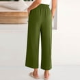 thumbnail image 3 of Wutalume Women's Fashion Cropped Pants, Elastic High Waist Casual Trousers with Pockets Solid Color, Loose Fit,Perfect for Spring Summer Wardrobe,Army Green L, 3 of 6