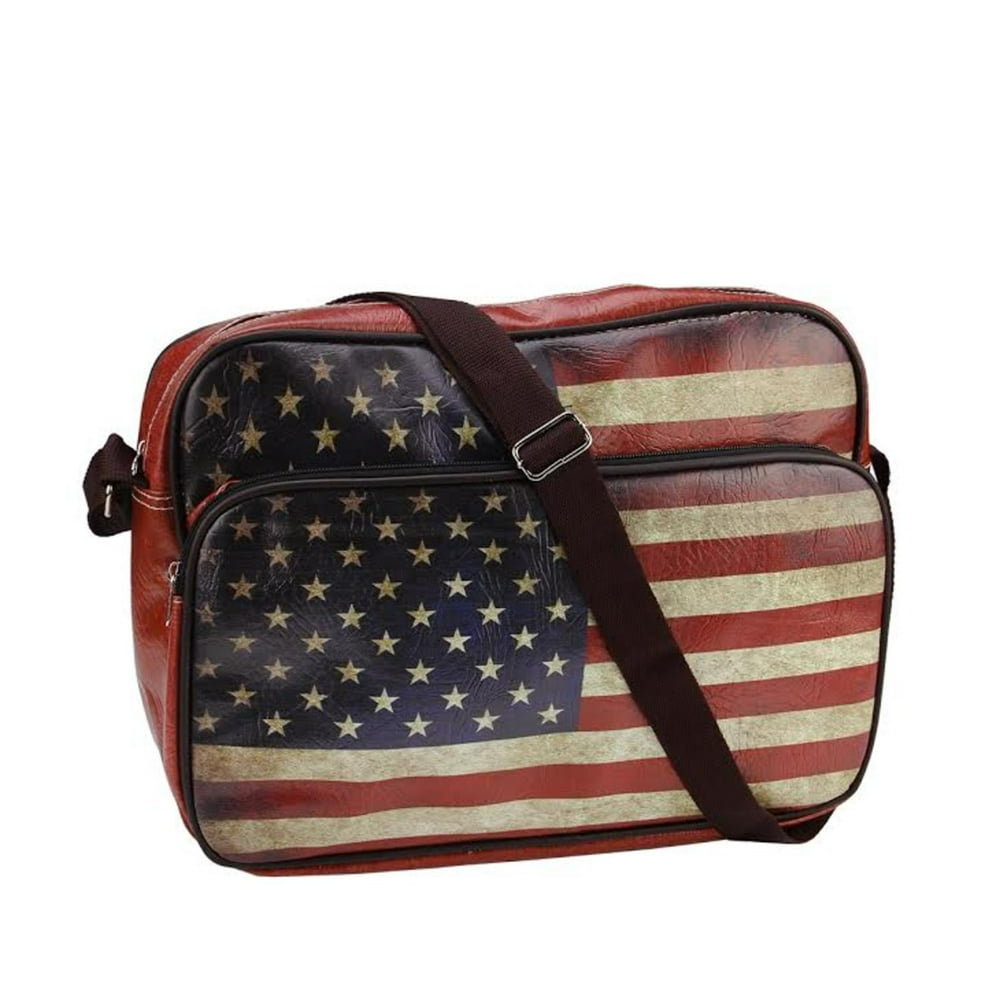 15" Decorative American Flag Design Crossbody Bag/Purse with Strap