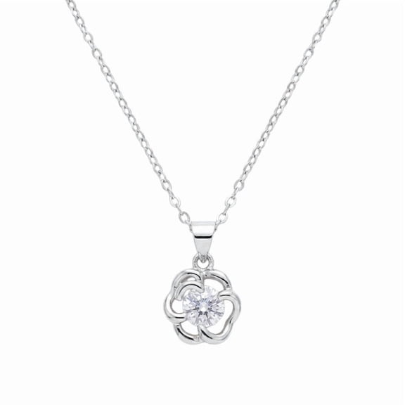 RAYMONS OVERSEAS- Flower Pendant Necklace with Round Cubic Zirconia Floral Charm Adjustable Chain Elegant Fashion Jewelry Gift for Women