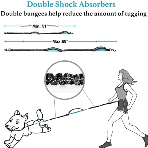 Retractable Hands Free Dog Leash - Dual Handle Bungee Waist Leash for Small, Medium and Large Dogs (Small, 8-25 lbs, Baby Blue)