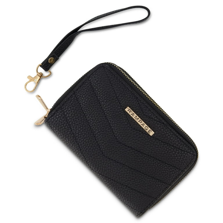 Rampage Quilted Midi Double Zip Around Wallet Clutch, Black