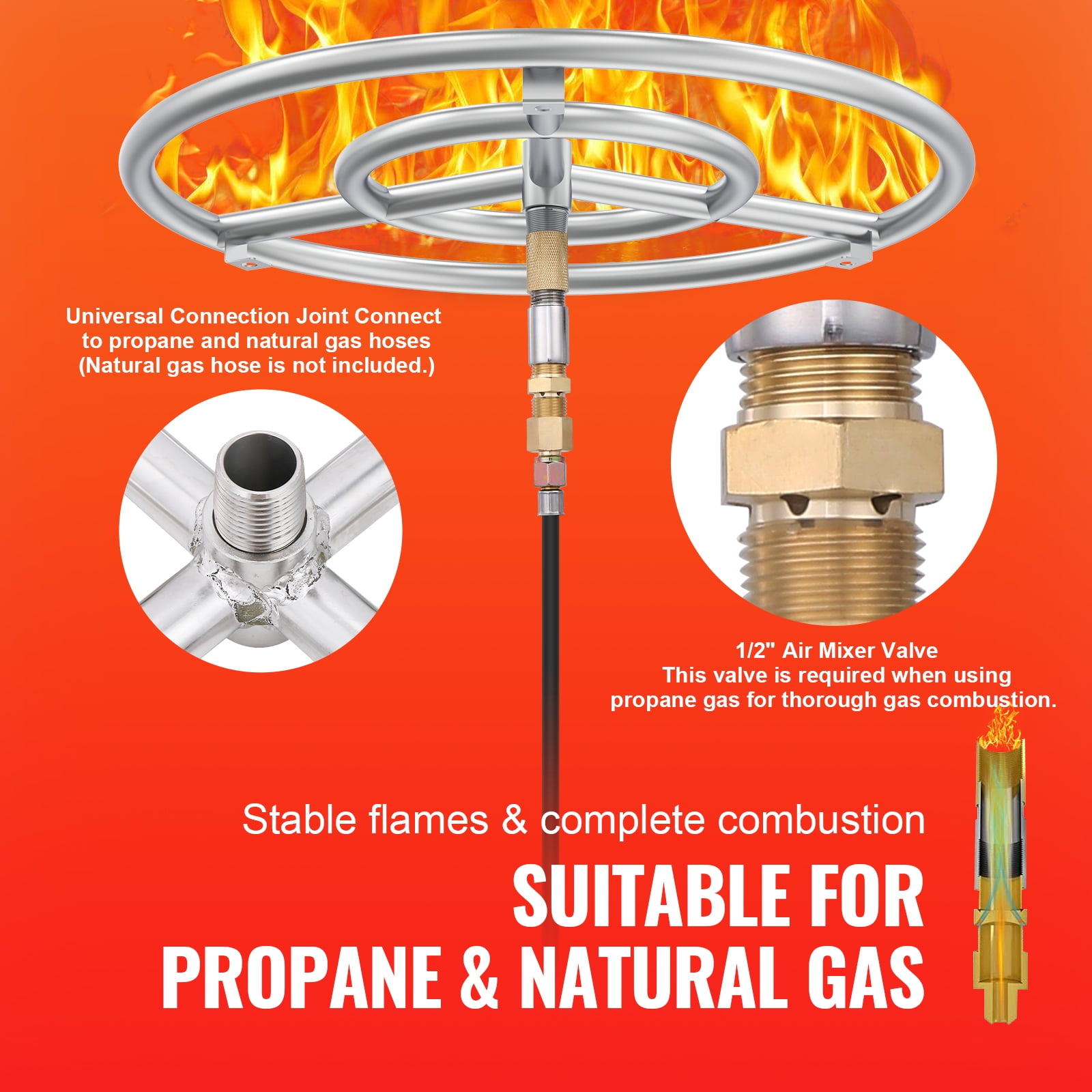 BENTISM 18.03" x 18.03" 150,000 BTU Propane and Natural Gas Stainless Steel Fire Pit