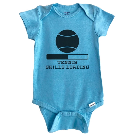 Tennis Skills Loading Funny Sports Humor Baby Bodysuit (Blue), 0-3 Months