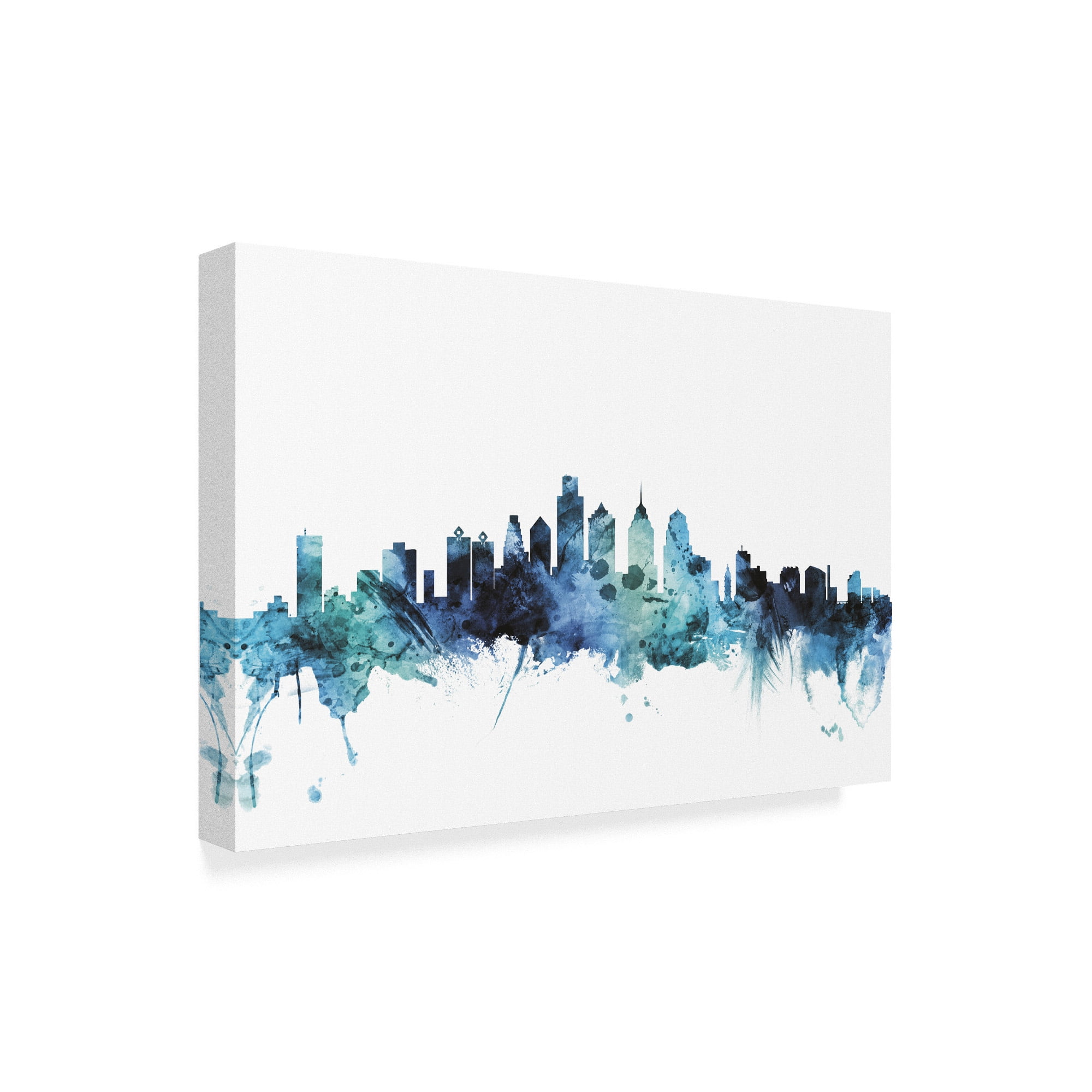 Trademark Fine Art 'Philadelphia Blue Teal Skyline' Canvas Art by Michael Tompsett