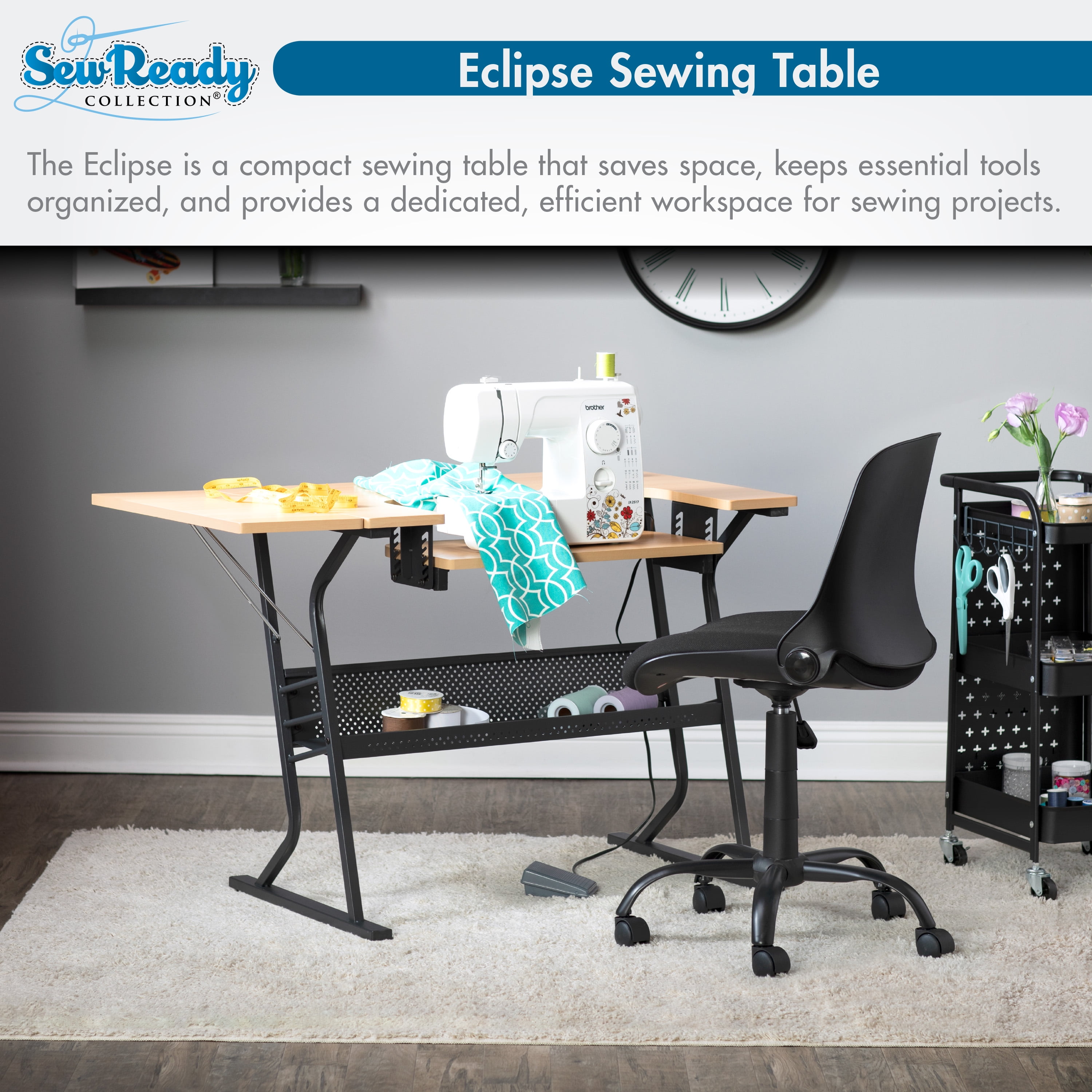 Sew Ready Eclipse Sewing and Craft Table with Adjustable Platform in Black / Maple