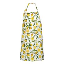 Yellow Lemon Fruit Flowers White Pattern Apron-Garden Aprons for Women with Pockets-Cotton Linen Waterproof Kitchen Cooking Gardening Aprons Adjustable for Kitchen,Cooking,BBQ and Salon 33x27 Inch