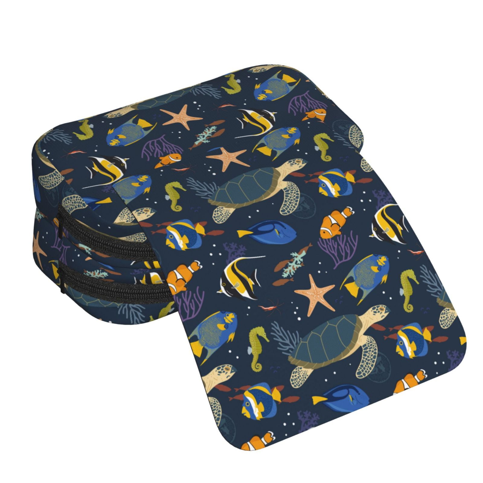 Rateoe Undersea Animals Pattern Double Clamshell Pen Case, Storage Organizer with Two Zipper Compartments– Holds Up to 50 Pencils & Pens