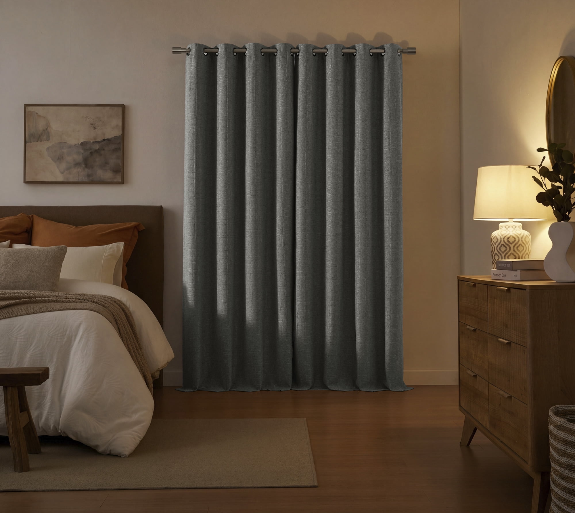 COLTON SUNSHIELD SIGNATURE Blackout Curtains for Living Rooms, Single Curtain Grommet, 50” x 63”, Gray
