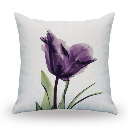 Sofa And Cushion Covers Tayyakoushi Print Elegant Tulip Purple Flower LinenThrow Pillow Cover Sofa Couch Art Painting for Living Room Decor Cushion Cover and Modern Home Decorations Pillowcase ()