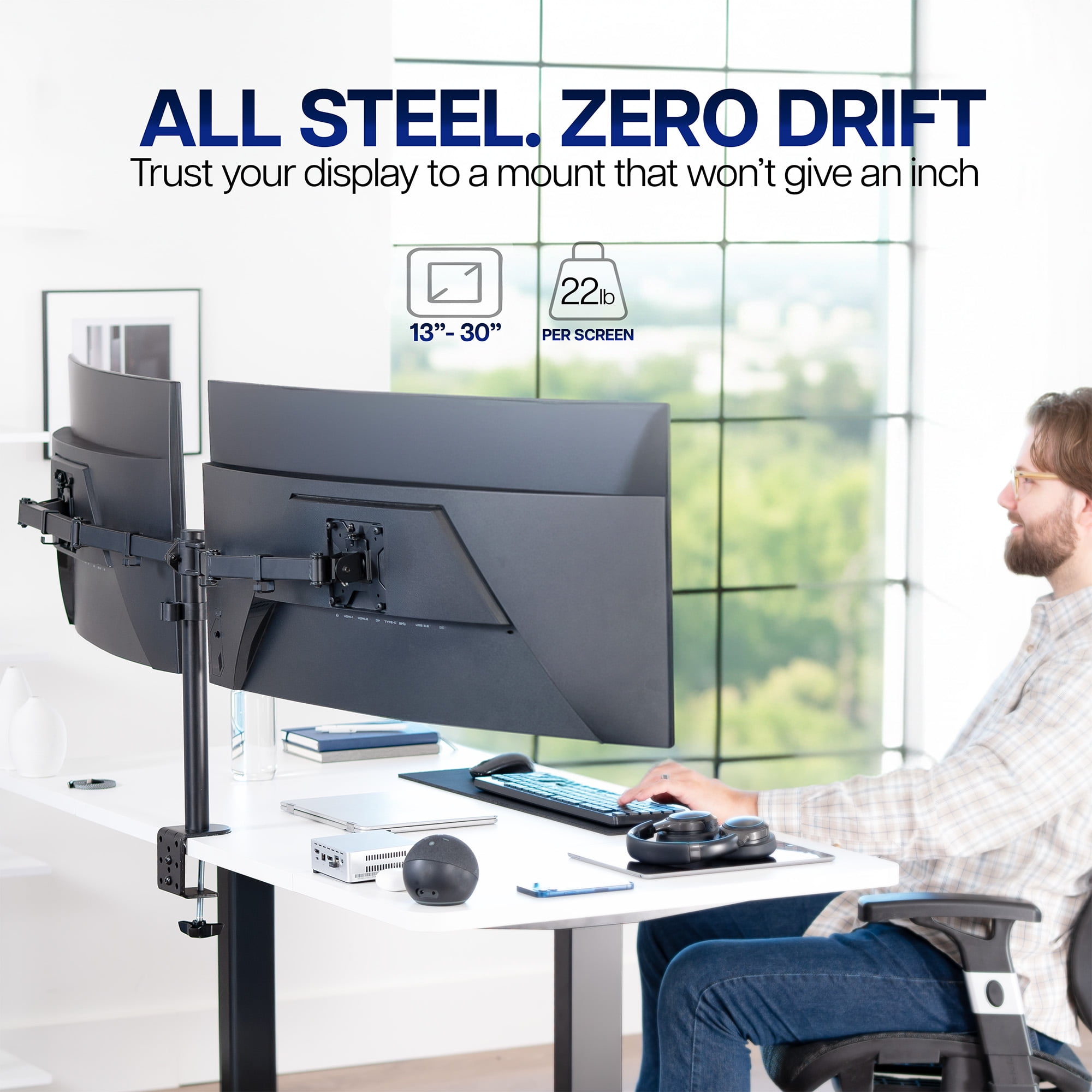 VIVO Black Dual Monitor Adjustable Desk Mount, Fits Ultrawide Screens up to 38"
