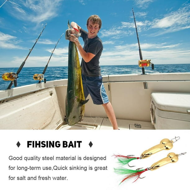 Qiilu Fishing Vibration Lures,2pcs Vibration Metal Fishing Bait Set Hard Fishing Lures Kit With Hook Accessory , Hard Fishing Baits 10g Gold+15g Gold
