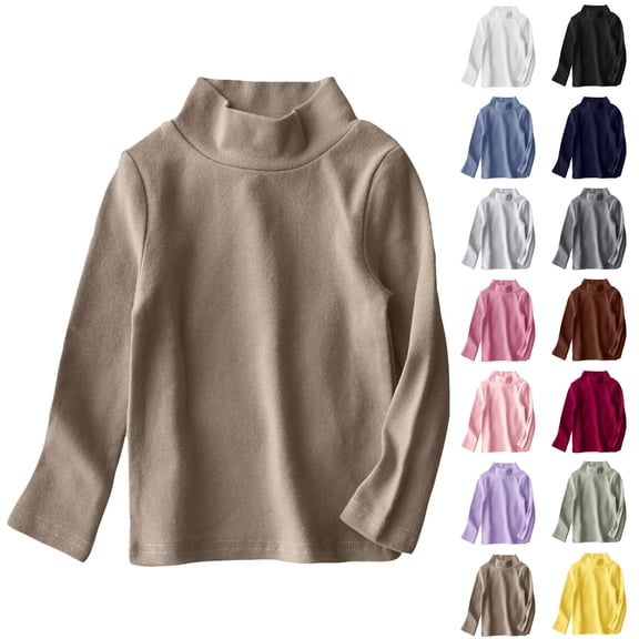 Asxite Toddler Solid Tops Cotton Brushed Mock Neck Long Sleeve T Shirt Fall Winter Casual School Uniform