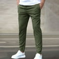 thumbnail image 2 of Men's Pants Solid Color Drawstring Waist Pants Regular Fit Casual Comfy Trousers for Spring & Fall Men's Bottoms for Daily Wear, 2 of 5