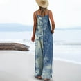 thumbnail image 3 of Nmnitkp Overalls for Women Casual Loose Summer Rompers Boho Floral Adjustable Straps Wide Leg Jumpsuits with Pockets PQ2, 3 of 5