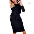 thumbnail image 4 of Vestido con cinturón Jumpingount Body-con Vaina Ropa de fiesta cuello Resiliencia multicolor con cinturones Negro SG, 4 of 6