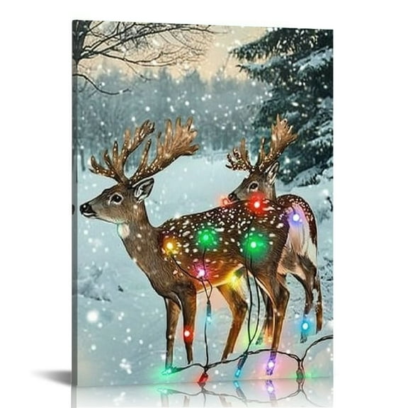 ONETECH Christmas Pictures Wall Decor,Sleigh Deer Snowman Poster Prints for Holiday Wall Decor, Merry Christmas Canvas Wall Art for Kitchen Bathroom Living Room 12x16 in