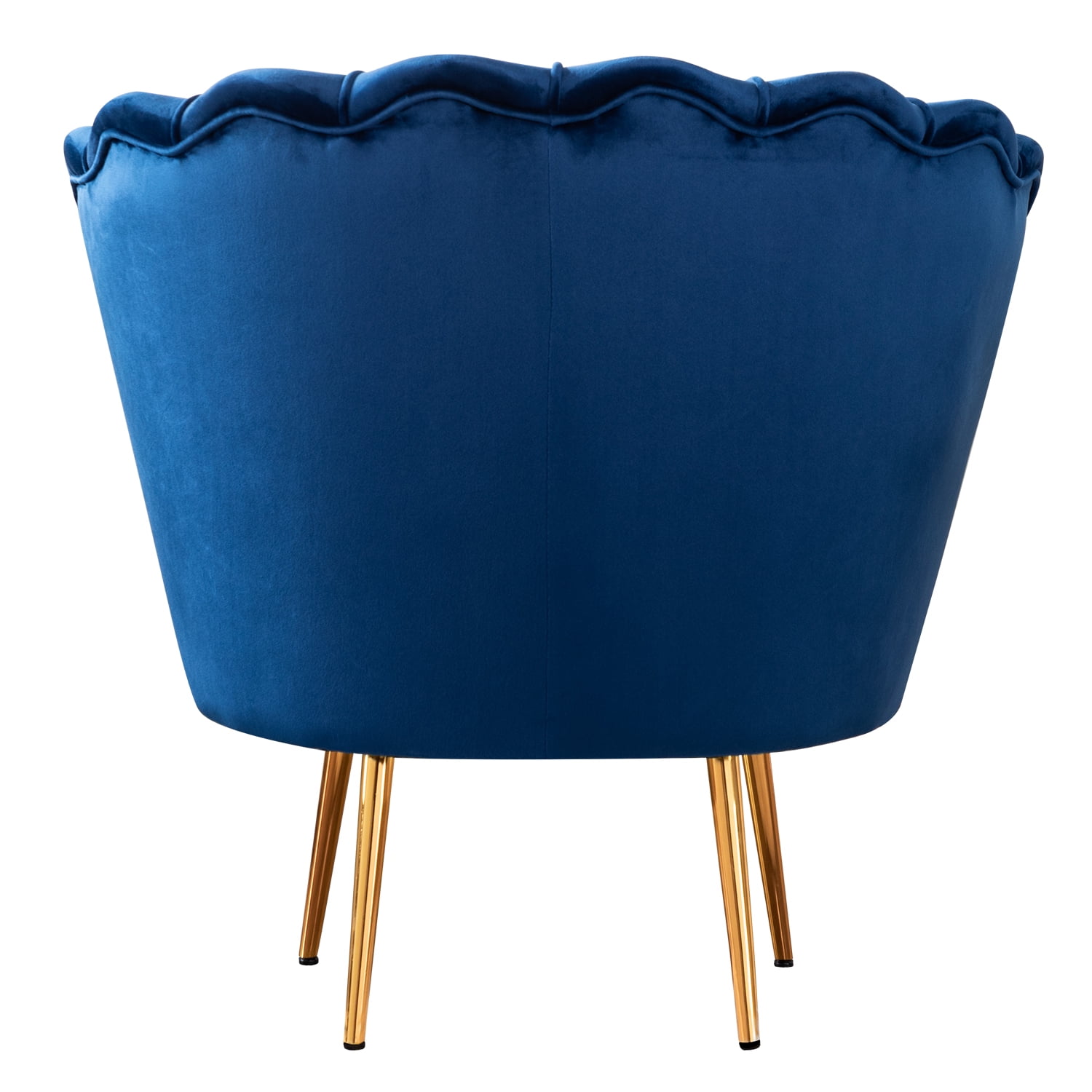 Navy Velvet Upholstered Blue Arm Chair Scalloped Accent Chair Vertical with Golden Metal Legs Set of 1 Walmart