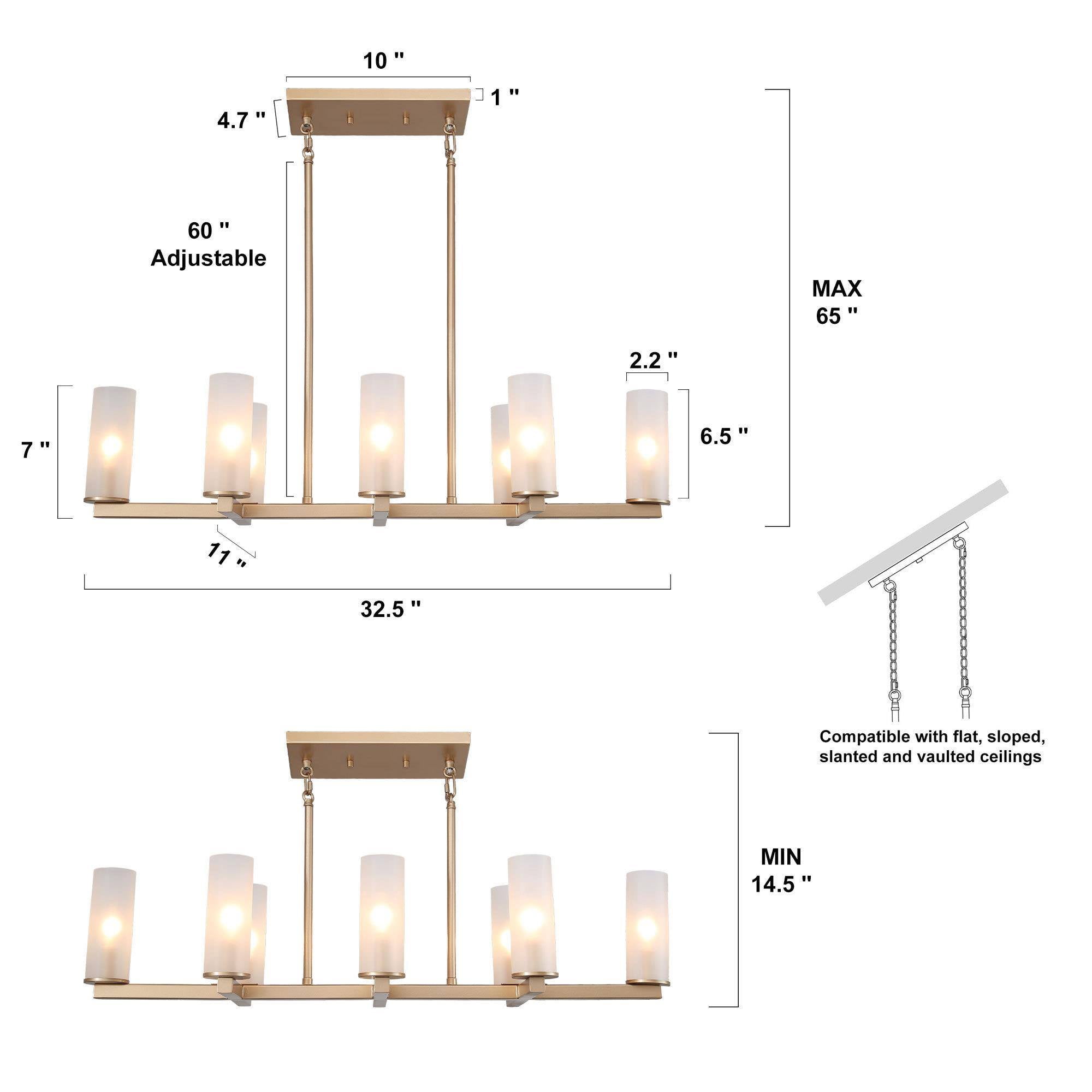 LNC Charm 8 -Light 32.5''L Matte Gold Modern/contemporary Frosted glass Linear Large Hanging Kitchen Island Light
