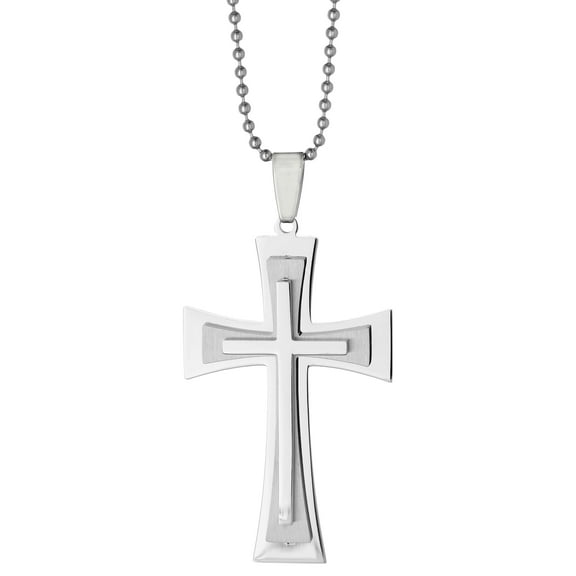 Stainless Steel Men's Triple Layer Cross Pendant Necklace