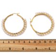 thumbnail image 4 of Beaded Hoop Earrings with Natural Rainbow Moonstone Beads Golden Plated 304 Stainless Steel Hoop Earrings and Cardboard Packing Box 50mm Pin: 0.6x1mm, 4 of 5
